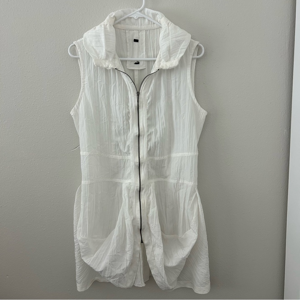 Gershon Bram Full Zip Tunic Vest Womens S ? White Collared  Artsy Lagenlook Boho